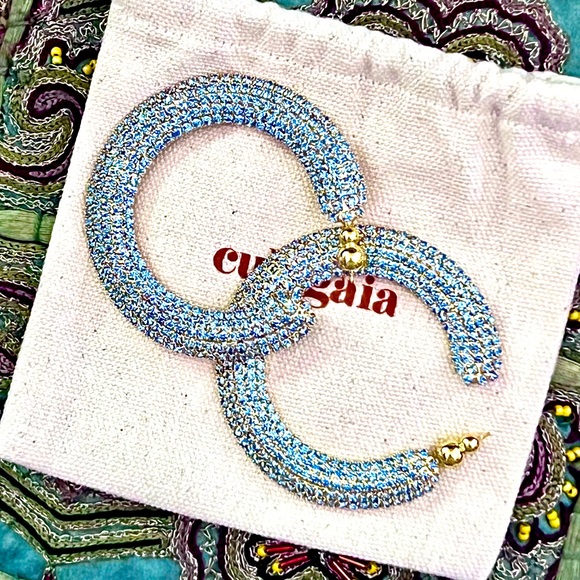 🌺🎉HP🎉🌺 NWT Cult Gaia Mira Crystal Earrings Light Sapphire - Picture 5 of 16